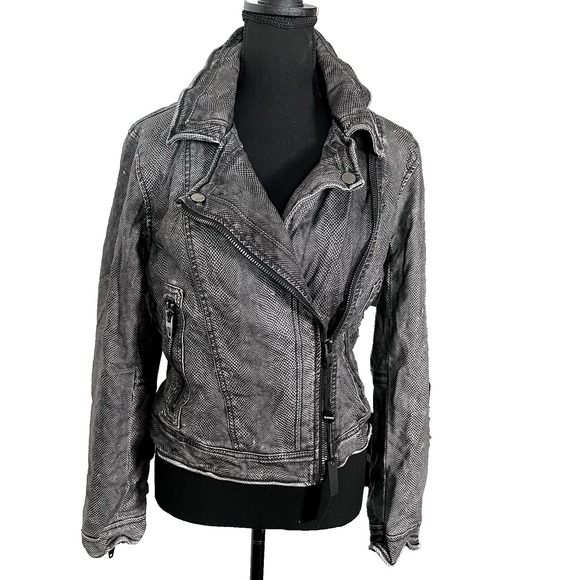 Blank NYC Vegan Moto Jacket Gray Snakeskin Print Asym Zip NWT Size M
